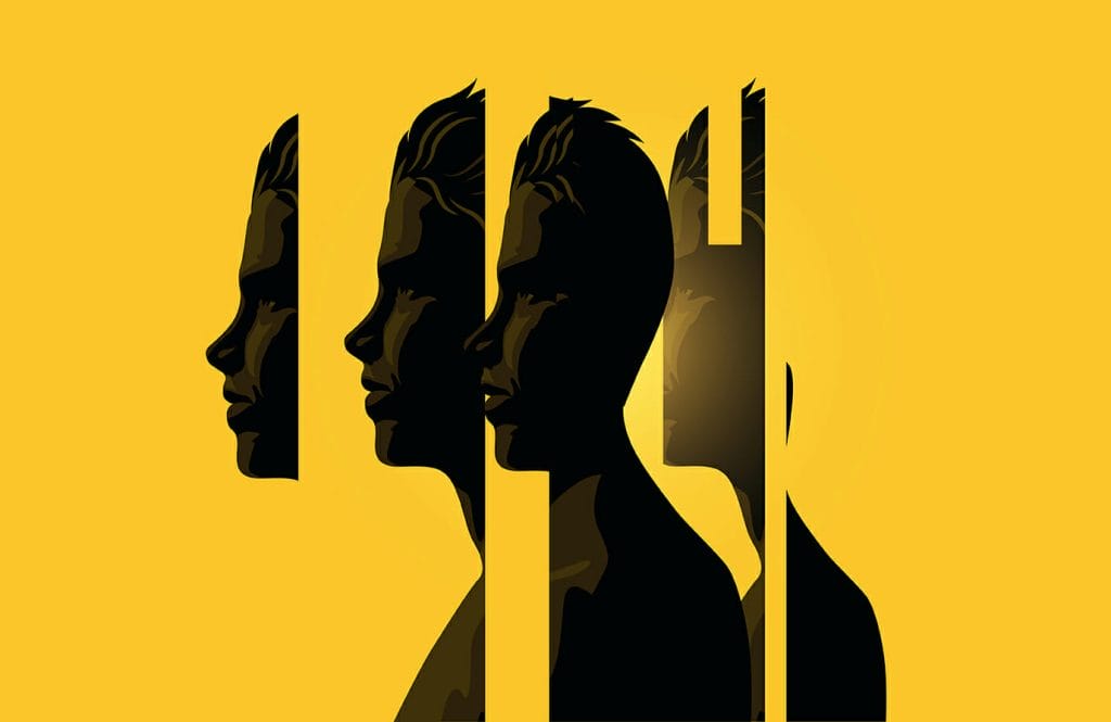 A male head split up into sections. Human mind and psychology vector illustration.